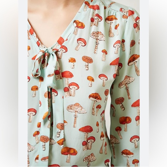 RARE Anthropologie Moulinette Soeurs Toadstool Mushroom Women’s Tie Front Blouse - Picture 1 of 14